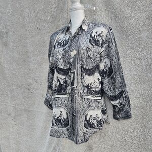 SILK CLUB Women's Embrodery  Black and White Graphic Shirt Jacket